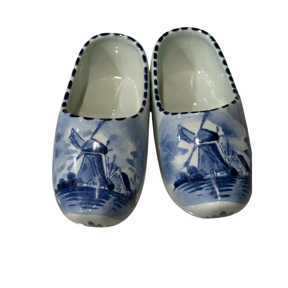 Delft Blue Miniature Windmill Porcelain Clogs Vintage Shoes Collectibles Holland - Picture 3 of 5